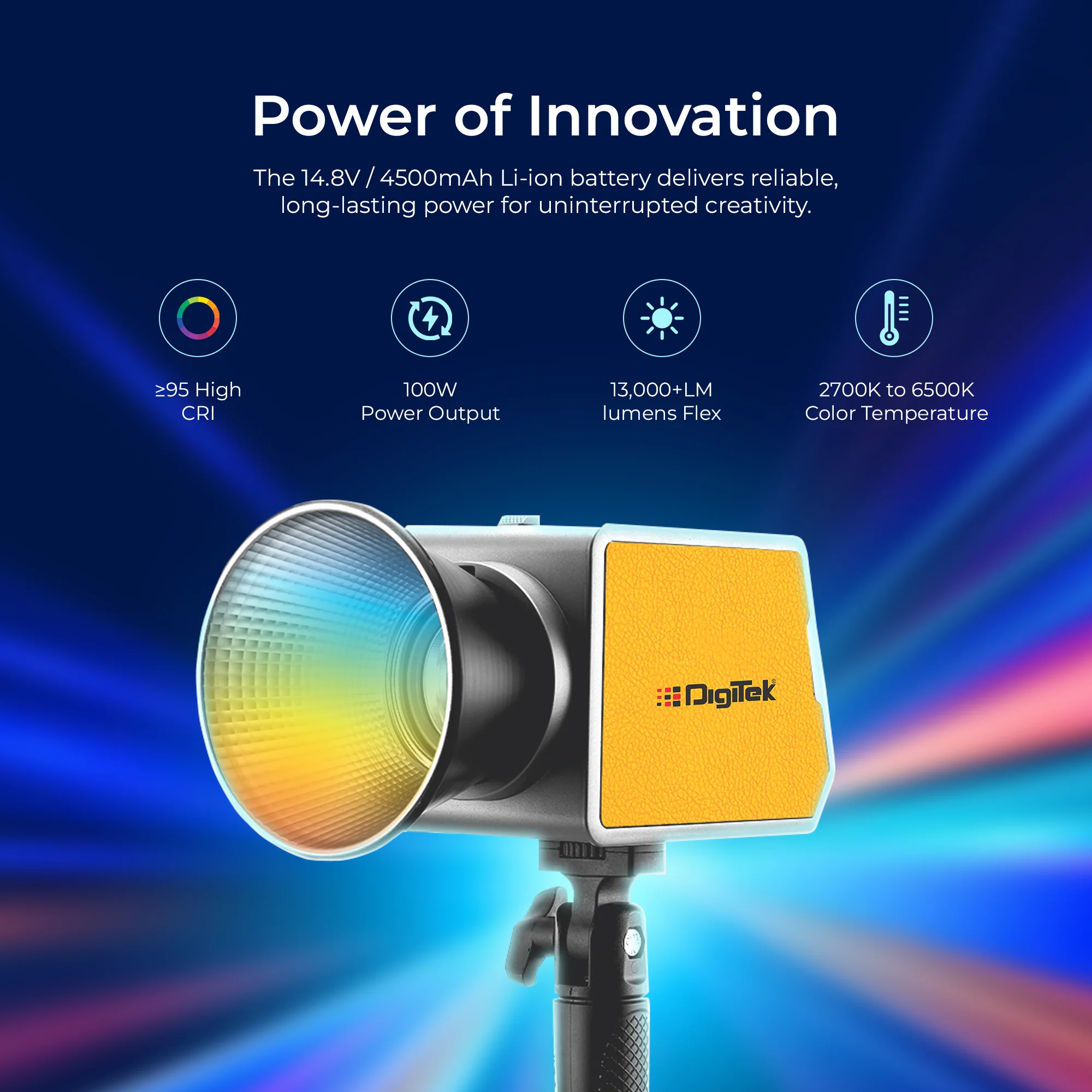 Digitek (DCL 100WBC RGB) 100W LED Video Light with Mini Bowens, Reflector, CRI 97+, 2700-6500K, 13000LM, App Control, 4500mAh Battery, 1/4 Mount, 20 FX Modes, for Indoor and Outdoor Shoots - Image 5