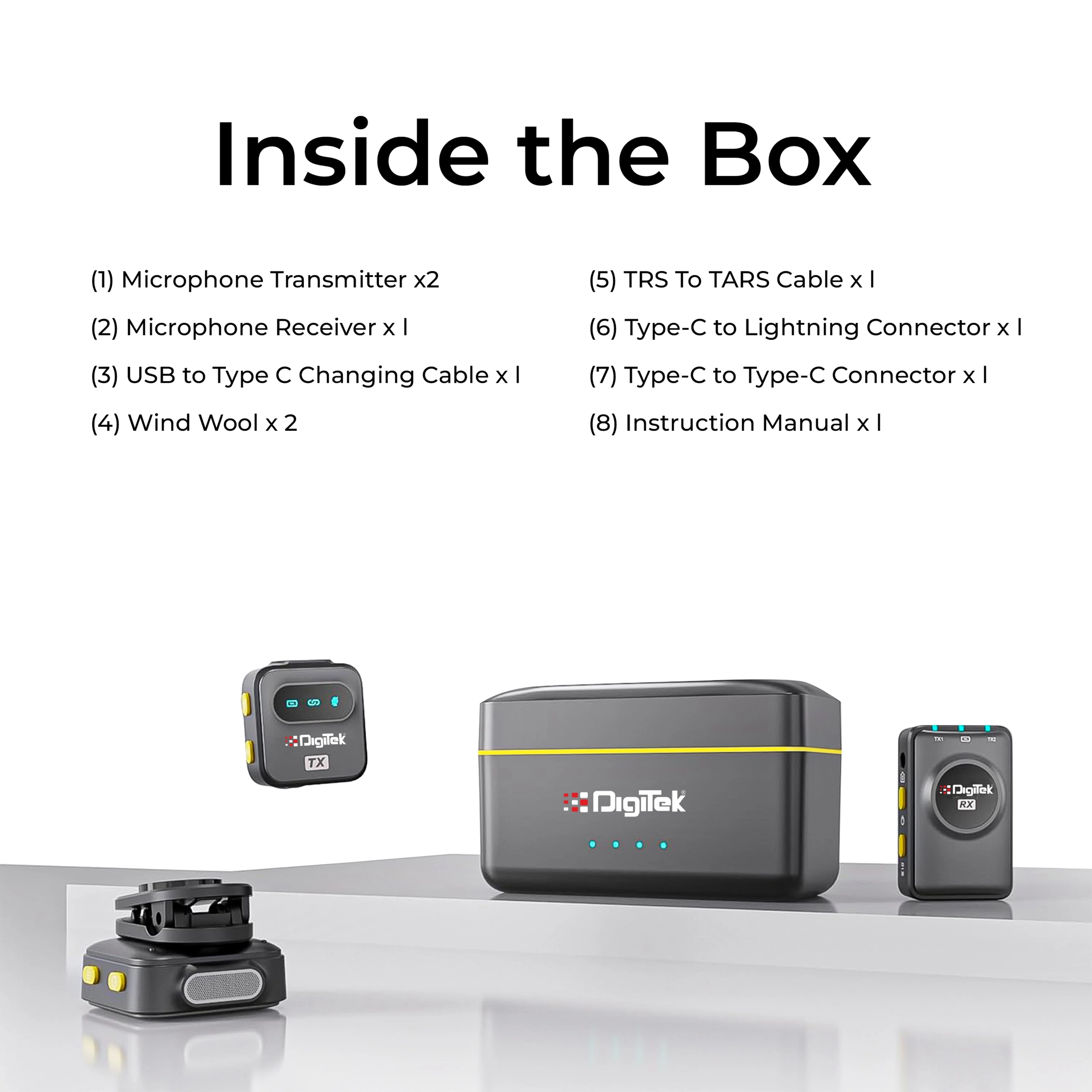 Digitek® (DWM-118) 2-in-1 Wireless Microphone, 50m Range, Noise Reduction, 7Hr Battery, Plug & Play, C-to-C & C-to-LTC Converter, iOS/Android/DSLR Compatible - for Vlogging/Interview/Video Shooting - Image 3