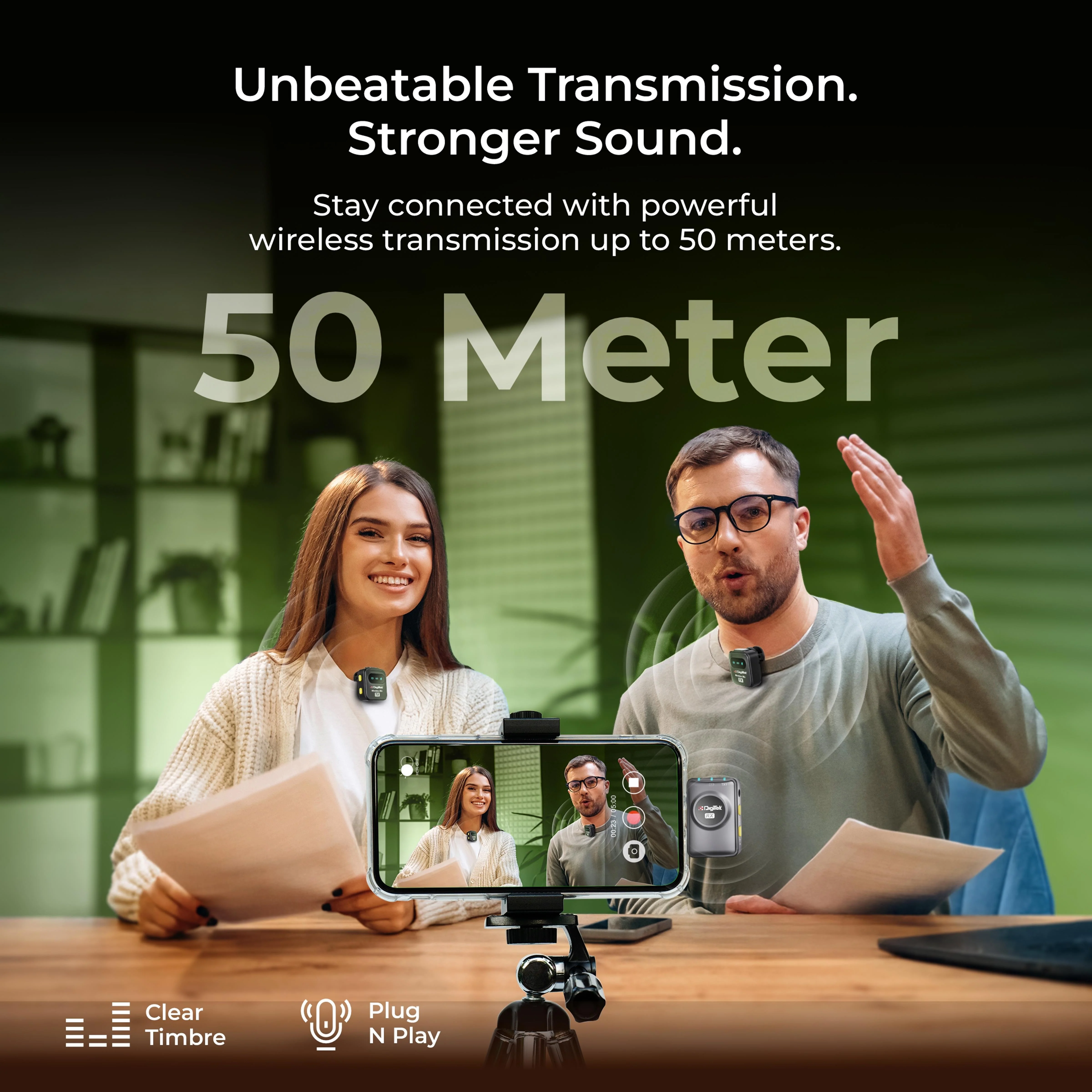 Digitek® (DWM-118) 2-in-1 Wireless Microphone, 50m Range, Noise Reduction, 7Hr Battery, Plug & Play, C-to-C & C-to-LTC Converter, iOS/Android/DSLR Compatible - for Vlogging/Interview/Video Shooting - Image 6