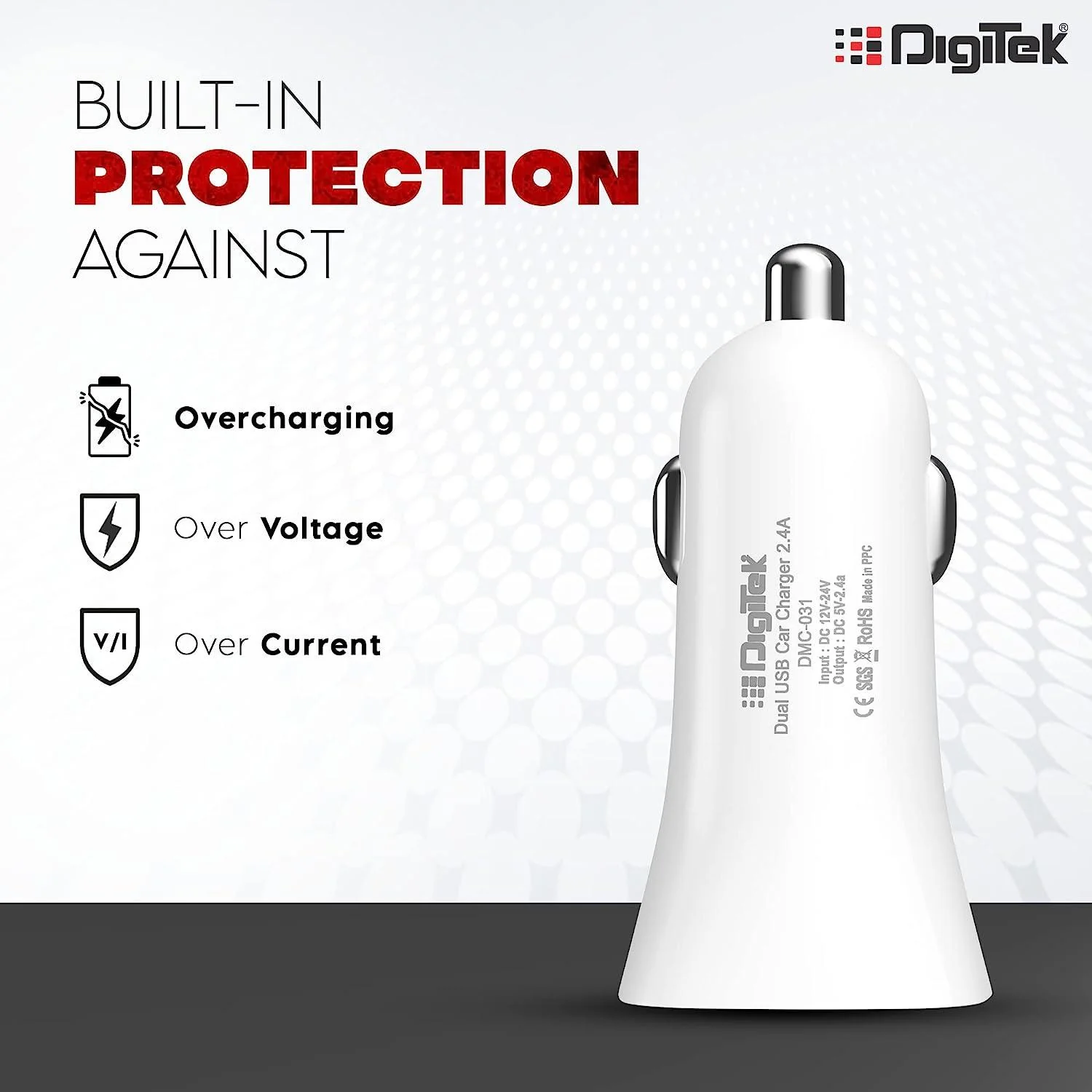Digitek (DMC 031) Dual USB Fast Car Charger 2.4A, High-Speed Car Adapter with Multi Protection Compatible with Cars for iPhone & Android Smartphone, PowerBank, Smartwatch, Headphone - Image 3