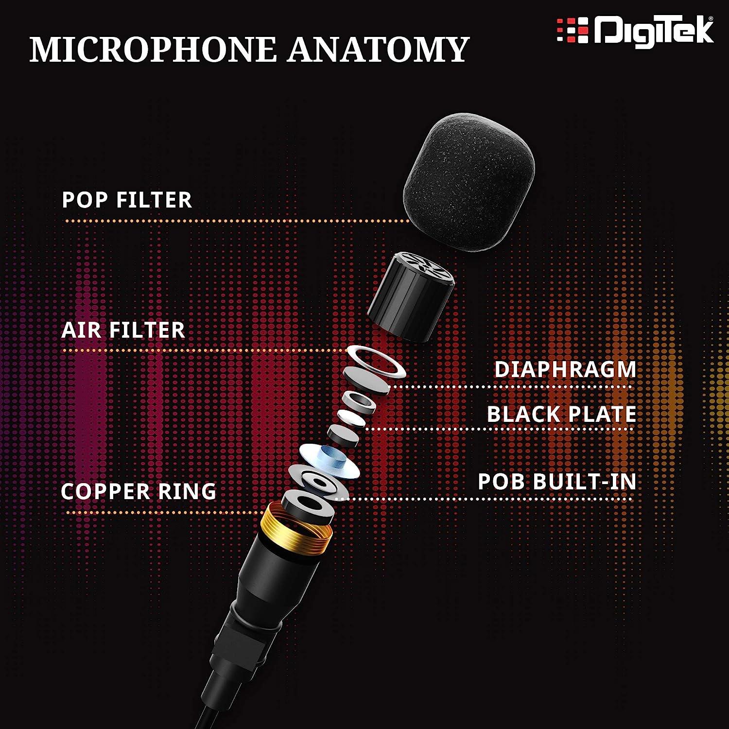 Digitek (DM 01) Lavalier Condenser Microphone with Battery & 20ft Audio Cable for Smartphones | DSLR Cameras | PC with Omnidirectional Condenser for Content Creation | Vlogging | Recording | YouTube and More - Image 4