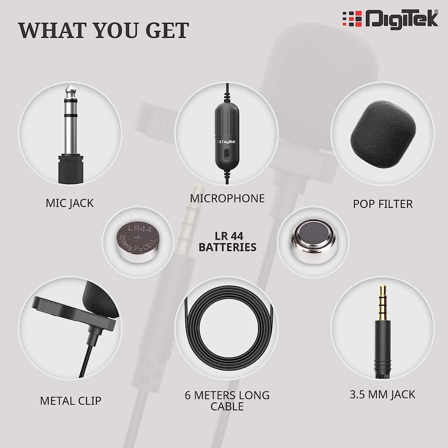 Digitek (DM 01) Lavalier Condenser Microphone with Battery & 20ft Audio Cable for Smartphones | DSLR Cameras | PC with Omnidirectional Condenser for Content Creation | Vlogging | Recording | YouTube and More - Image 5