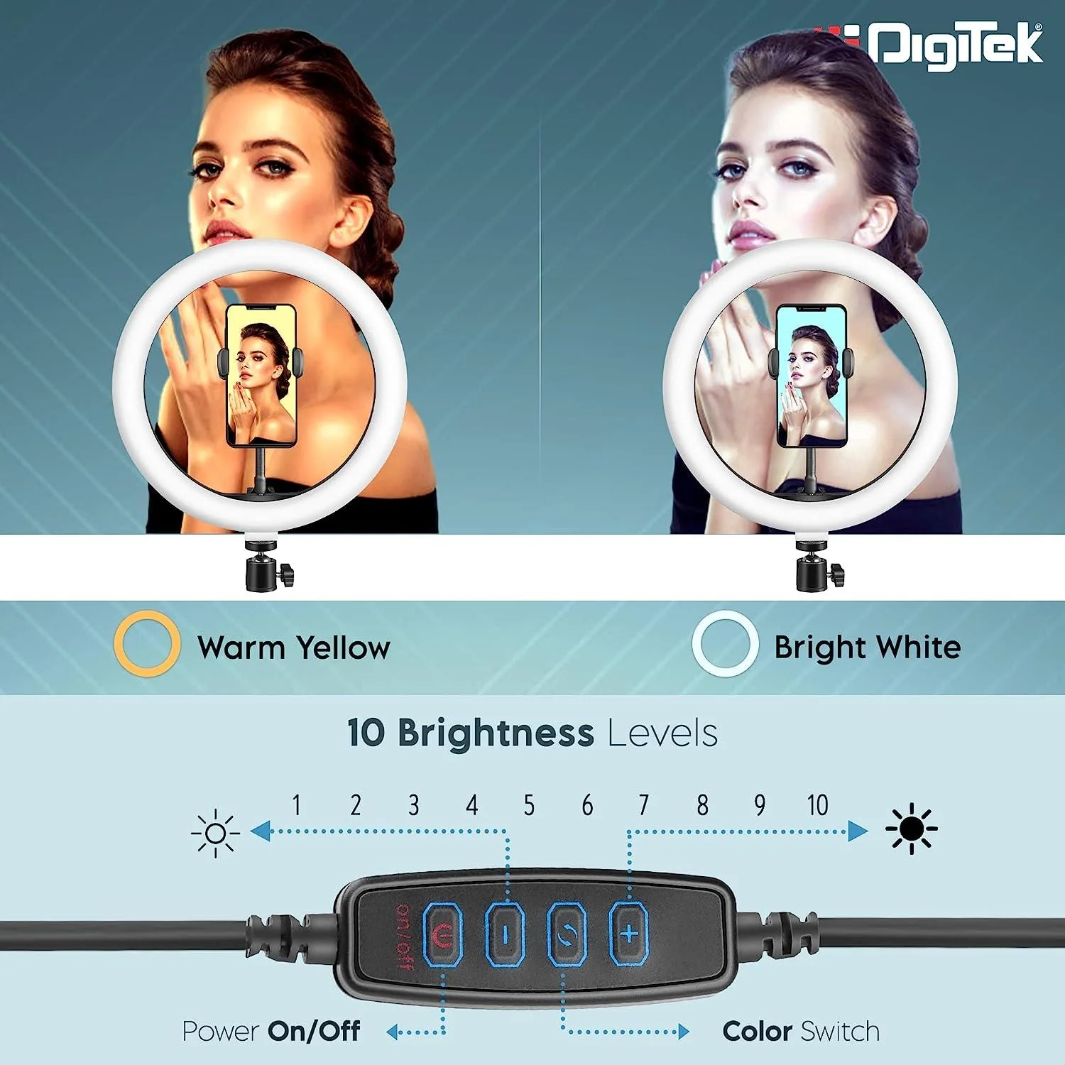 Digitek (DRL-14) Professional 31cm (14") inch LED Ring Light | Dimmable Lighting | for YouTube | Photo-Shoot | Video Shoot | Live Stream | Makeup & Vlogging | Compatible with iPhone/Android, Black - Image 3