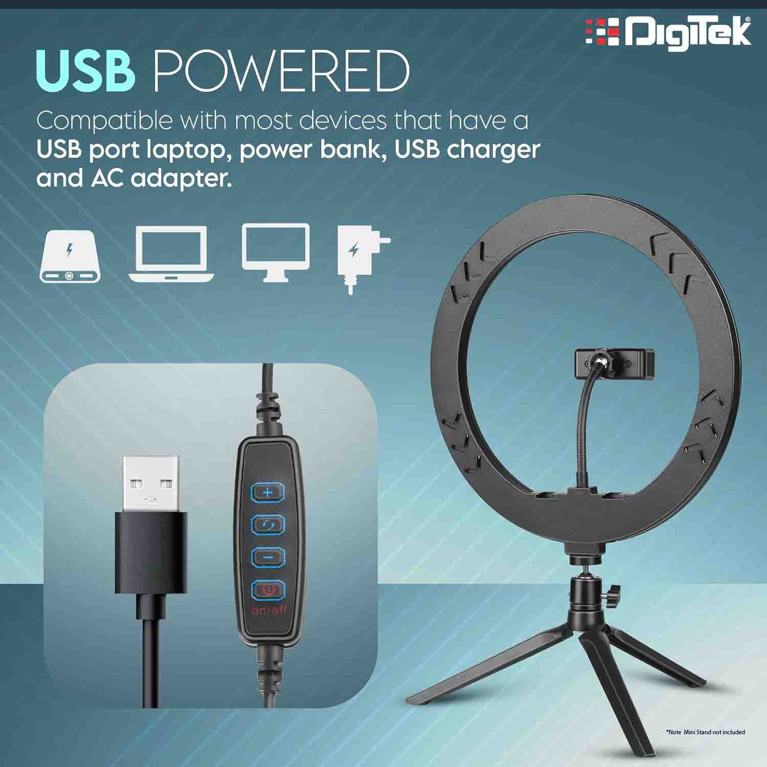 Digitek (DRL-14) Professional 31cm (14") inch LED Ring Light | Dimmable Lighting | for YouTube | Photo-Shoot | Video Shoot | Live Stream | Makeup & Vlogging | Compatible with iPhone/Android, Black - Image 4