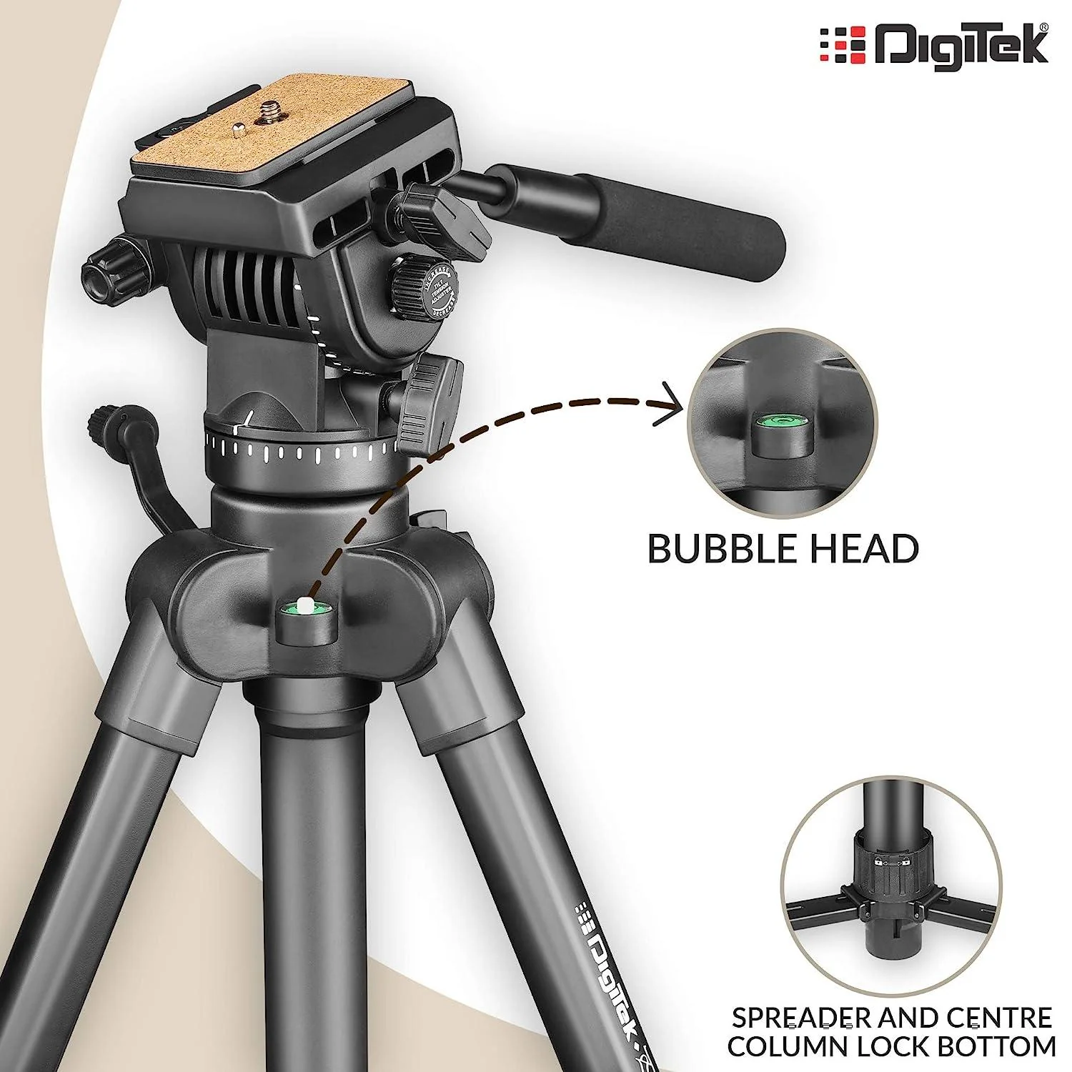 Digitek (DPTR 880 PRO) (165 cm) Platinum Aluminum Light Weight Tripod, with Fluid Video Head, for DSLR & Video Cameras, Maximum Operating Height: 5.90 Feet, Maximum Load : 6 kgs (Black) - Image 3