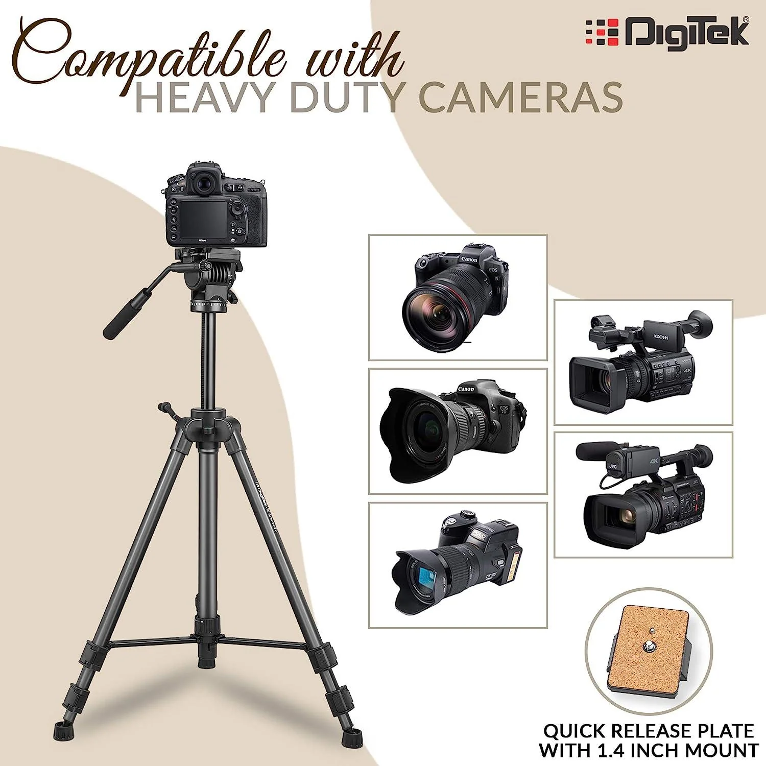 Digitek (DPTR 880 PRO) (165 cm) Platinum Aluminum Light Weight Tripod, with Fluid Video Head, for DSLR & Video Cameras, Maximum Operating Height: 5.90 Feet, Maximum Load : 6 kgs (Black) - Image 6