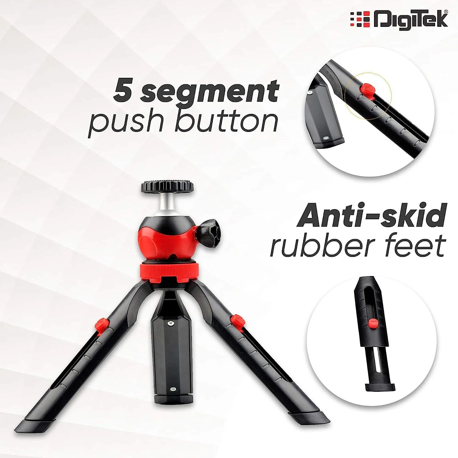 DIGITEK® (DTR-200MT) 18CM Flexible & Portable Mini Tripod with Smartphone Holder & 360° Ball Head, 1kg Load Capacity, 2 Section Adjustment, Rubber Feet, For Smartphones, Compact Cameras, GoPro Cameras - Image 3