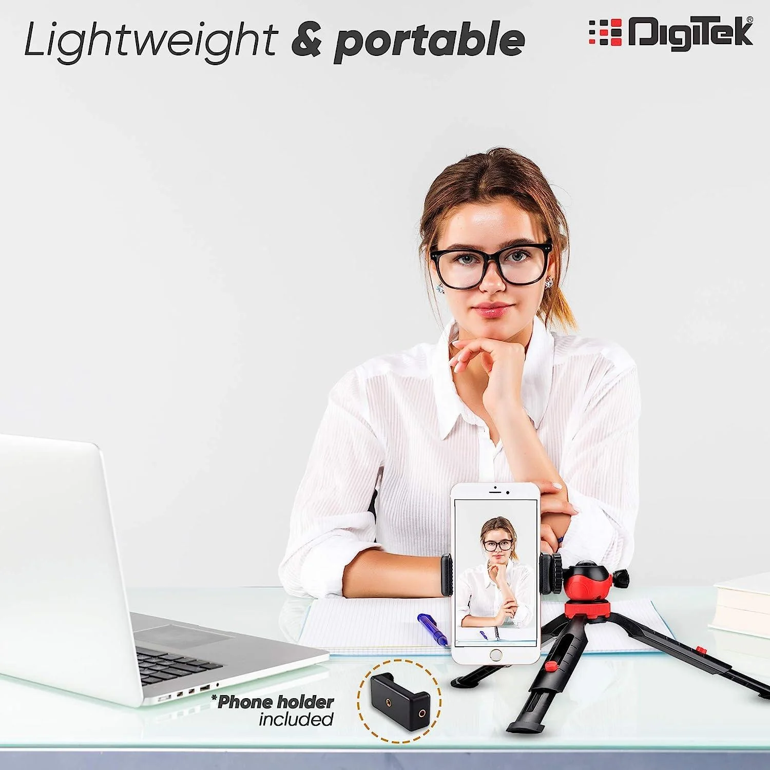 DIGITEK® (DTR-200MT) 18CM Flexible & Portable Mini Tripod with Smartphone Holder & 360° Ball Head, 1kg Load Capacity, 2 Section Adjustment, Rubber Feet, For Smartphones, Compact Cameras, GoPro Cameras - Image 5