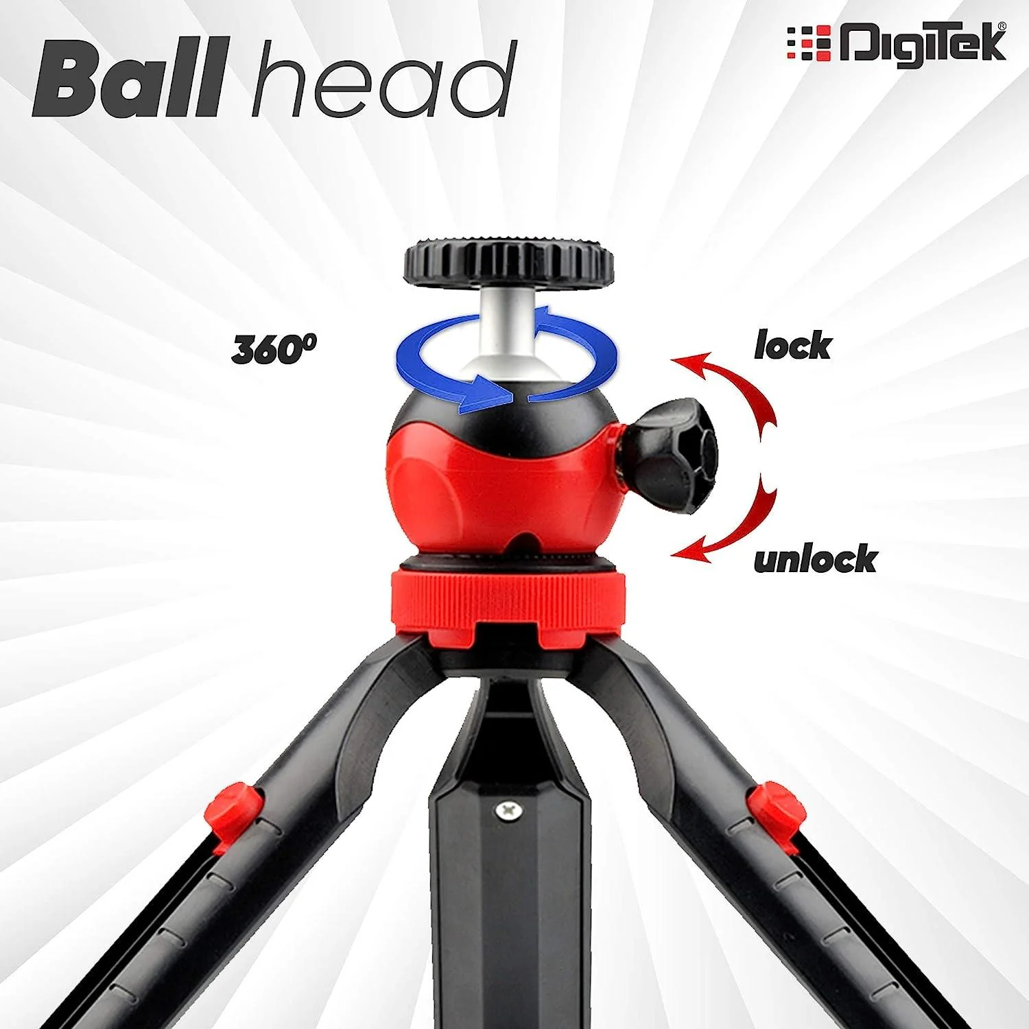 DIGITEK® (DTR-200MT) 18CM Flexible & Portable Mini Tripod with Smartphone Holder & 360° Ball Head, 1kg Load Capacity, 2 Section Adjustment, Rubber Feet, For Smartphones, Compact Cameras, GoPro Cameras - Image 6