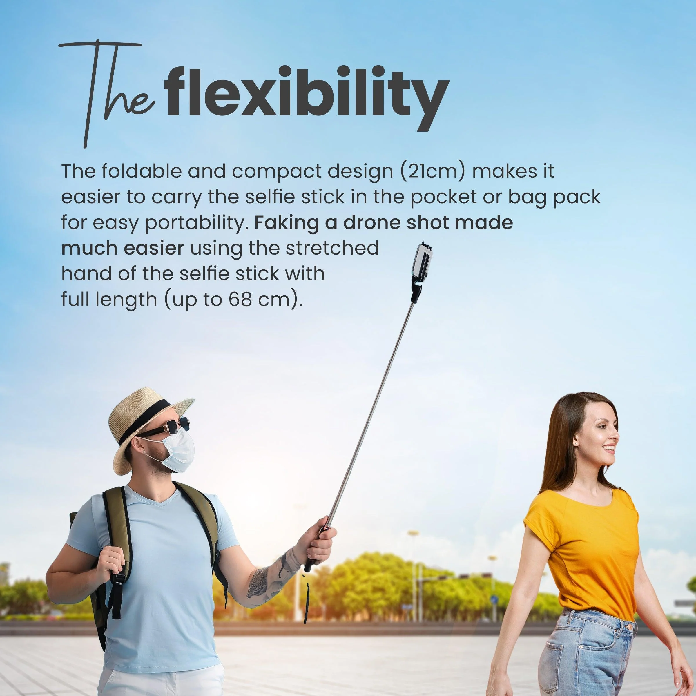 DIGITEK® (DTR-210SS) 68cm Portable Selfie Stick with Wireless Remote, 3 Legs Tripod Base, Rubberized Feet, 1 Kg Max Weight Load, 360° Rotation, Compatible with All Smartphones Photography, Videography - Image 5