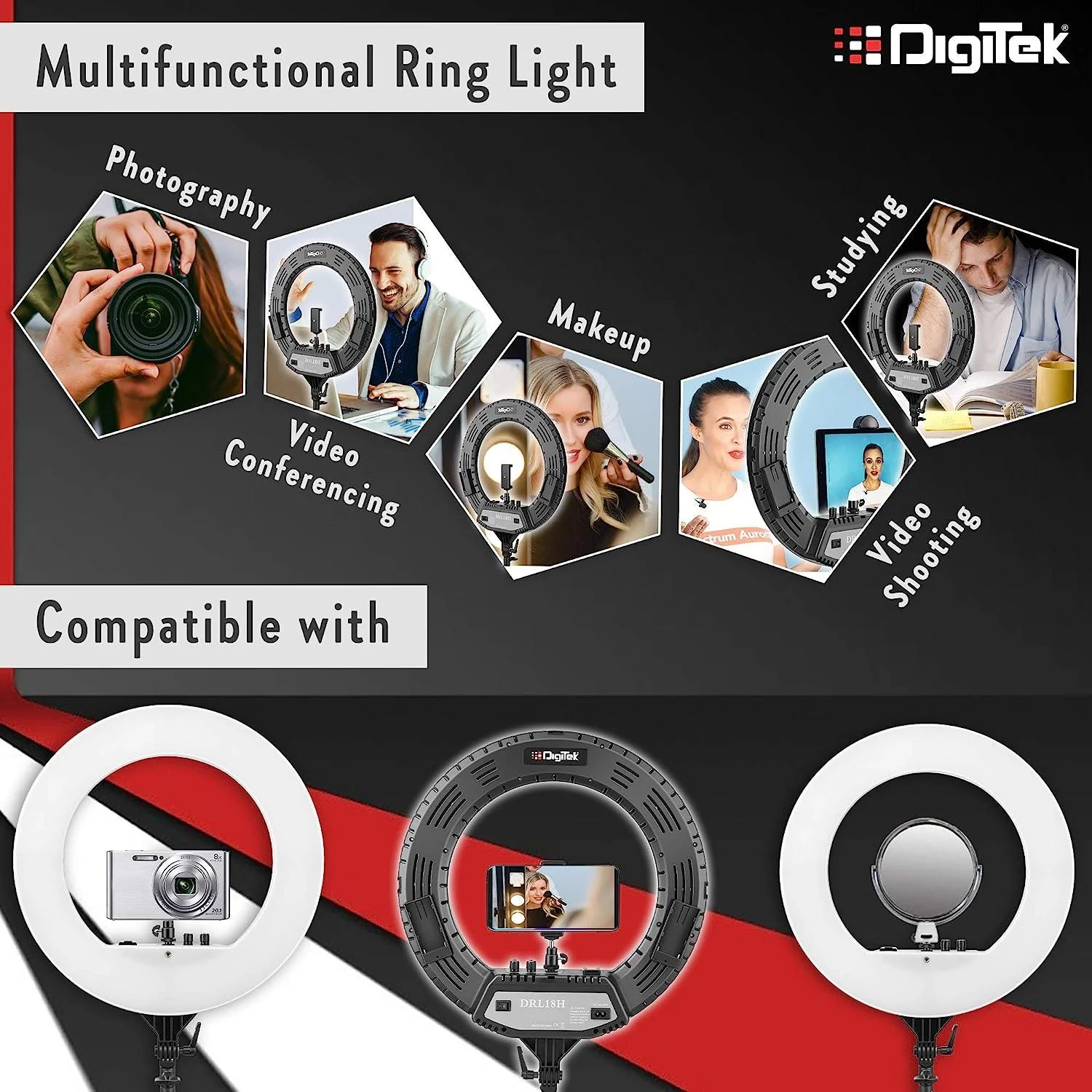 Digitek (DRL-18H C) Professional 46 CM (18" inch) Big LED Ring Light with Stand, 2 color modes Dimmable Lighting - Image 3