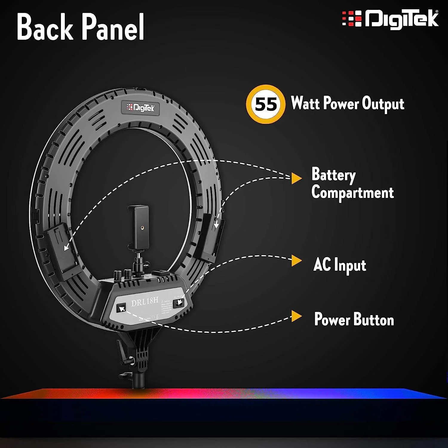 Digitek (DRL-18H C) Professional 46 CM (18" inch) Big LED Ring Light with Stand, 2 color modes Dimmable Lighting - Image 5