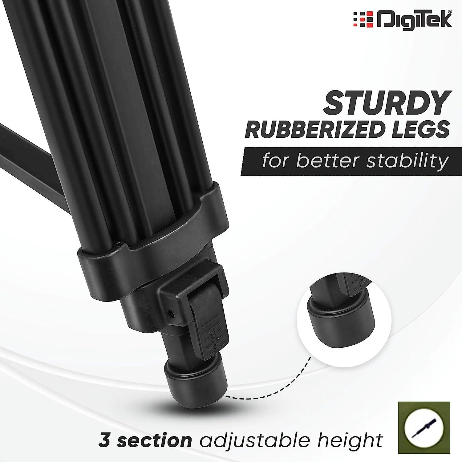 Digitek (DTR-510VD PRO PLUS, 70 Inch) Professional Video Aluminium Tripod with Multipurpose Head for Low Level Shooting, Panning for All DSLR Camera, Maximum Height 5.10 Feet, Load Capacity 15kgs (DTR-510VD PRO PLUS, 70 Inch) - Image 4