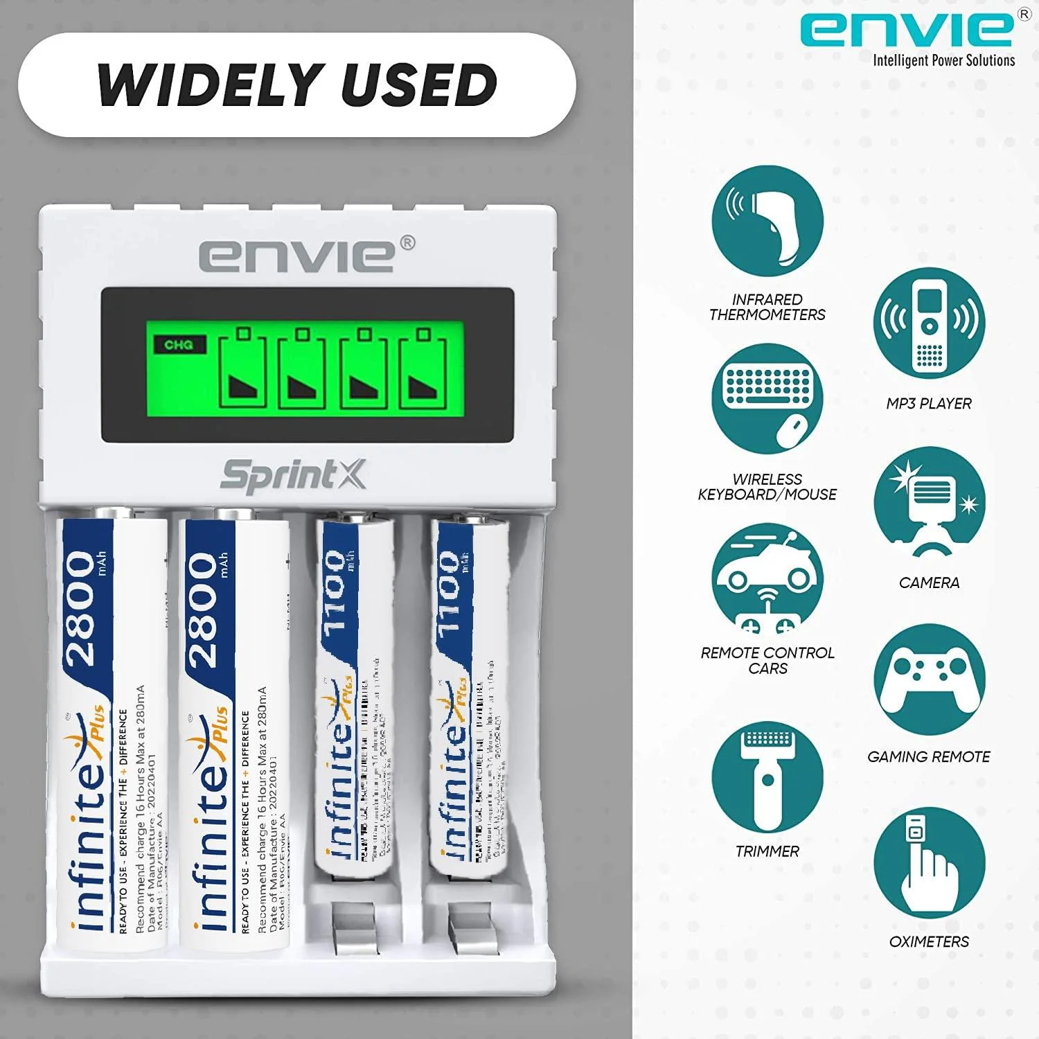 ENVIE (ECR11MC+2800+1100) SprintX Ultra Fast Rechargeable Batteries Charger for AA & AAA Ni-mh, with 2xAA2800 & 2AAA1100 Rechargeable Batteries, with Over Charge Protection - Image 3