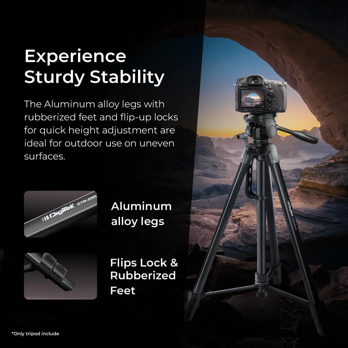 DIGITEK® (DTR 550 LW) 67 Inch Foldable Tripod Stand with Phone Holder & 360° Ball Head, 5kg Load Capacity, Aluminum Alloy Legs with Rubberized Feet & Flip Locks, Carry Bag, for Photo & Video Shoots - Image 5